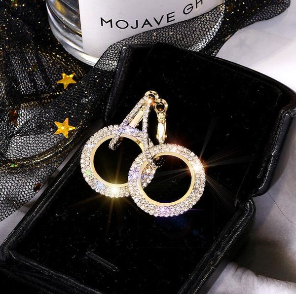 

fashion luxury crystal earrings for girl geometric circle drop earrings women 2019 cute rhinestone dangle earrings for wedding party jewelry, Golden;silver