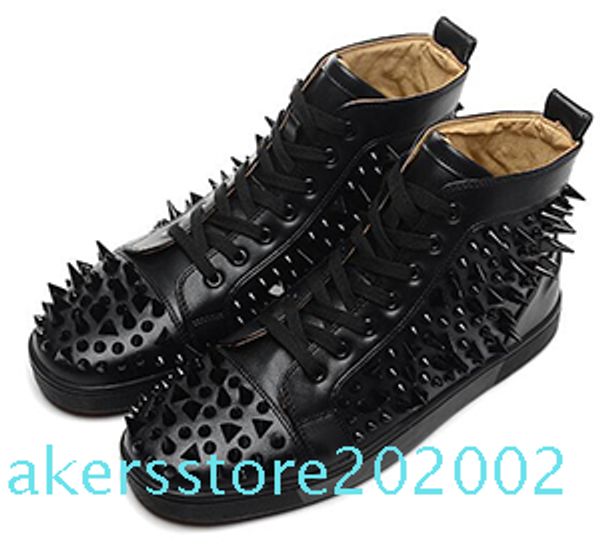 

2020 fashion designer brand studded spikes flats shoes red bottom shoes for men and women party lovers genuine leather sneakers s02, Black