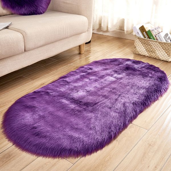 

nordic simple imitation wool oval floor carpet living room carpet bedroom bedside mat anti-slip rug child crawling mat