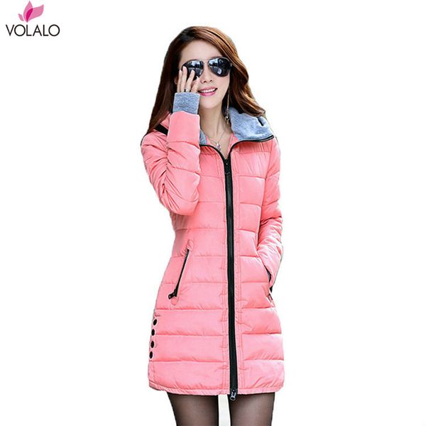 

volalo 2019 winter jacket women hooded warm plus size 6xl 7xl cotton coat padded female slim long jacket women parka outwear, Black