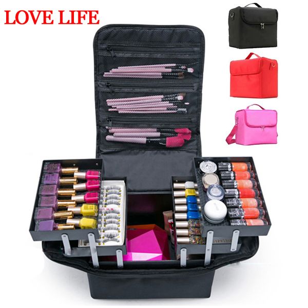 

fashion women makeup organizer large capacity multilayer clapboard cosmetic bag case beauty salon tattoos nail art tool bin