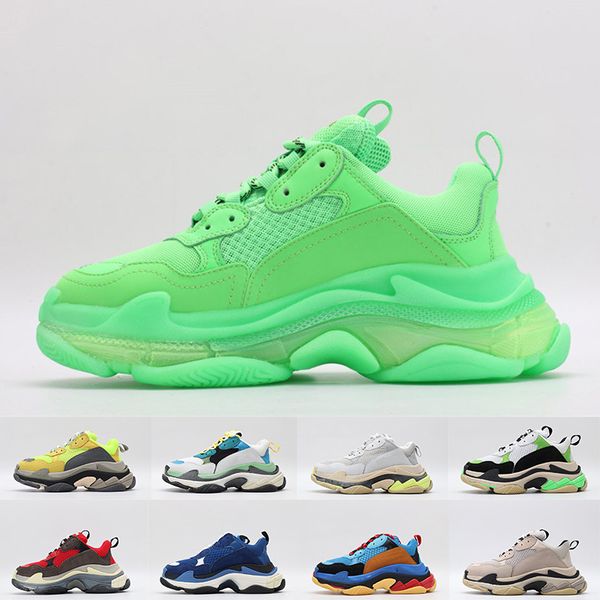 

2019 Fashion Paris 17FW Triple-S Designer Sneakers Newest Lime green Triple S Casual Dad Shoes for Men Women Platform Sneakers Size 35-45