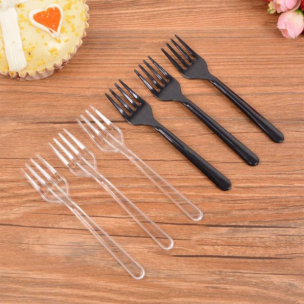 

lanlan 95pcs 4-tooth disposable transparent plastic cake fork for dessert