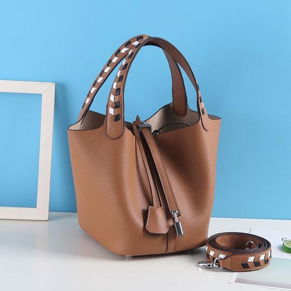 

2020 new hand-wrapped pattern leather shoulder bag color matching women bag fashion bucket
