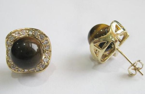 

venta al por mayor joyerÃ­a de moda muy ojo de tigre de 8mm y jade cristal 18kgp pendiente #003, White