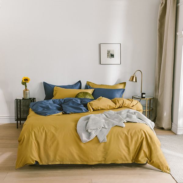 

solid color 100% cotton bedding set duvet cover bed linen soft pillowcases  size quilt cover flat bed sheets fitted sheet
