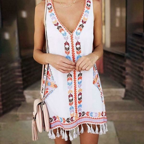 

мода платья женщины без рукавов v шеи лета boho цветочной casual свободного пляжа маленькой мини платье сарафан для отдыха одежда, Black;gray
