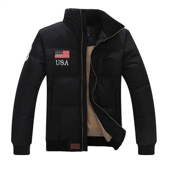 

mens down winter casual warm parka horse sign uk and usa national flag winter jacket fashion brand parkas windbreaker m-xxl, Black