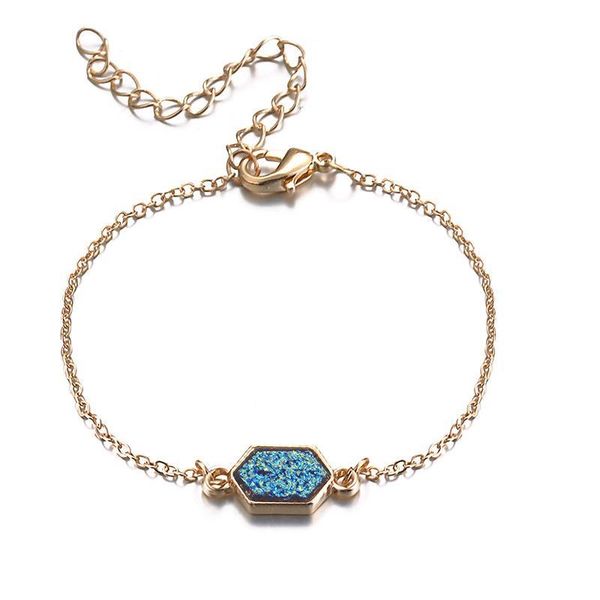

gold silver color bangle bracelet 7 colors resin drusy bracelet imitation crystal hexagon stone druzy bracelets, Golden;silver