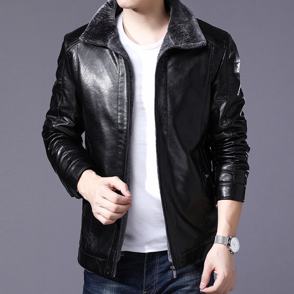 

men's leather leather fashion metropolis male fur lapels, Black