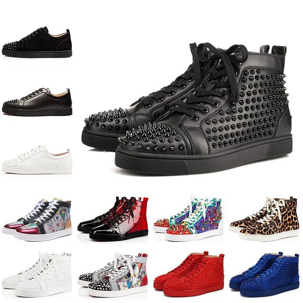 

brand designer luxury mens red bottoms shoes studded spikes womens spike shoes party lovers fashion genuine leather platform sneakers 36-47, Black
