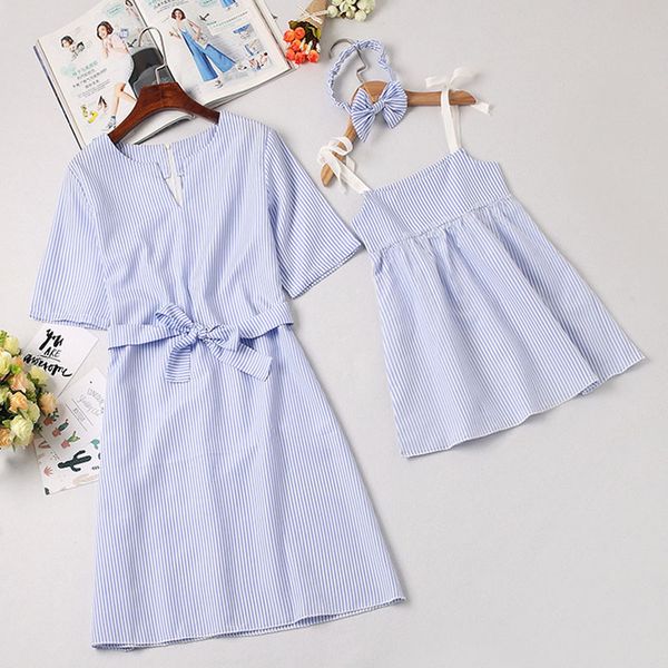 

mother daughter dress children clothing fashion mom and kids couple look stripe family matching outfits baby girls clothes dress, Blue