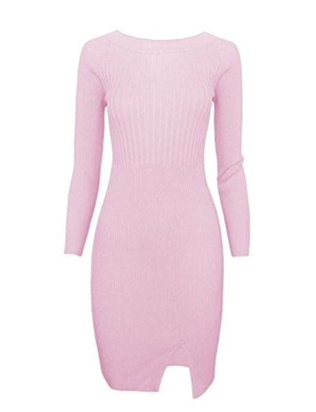 

tam ware women stylish slim fit knit sweater boat neck bodycon dress, Black;gray
