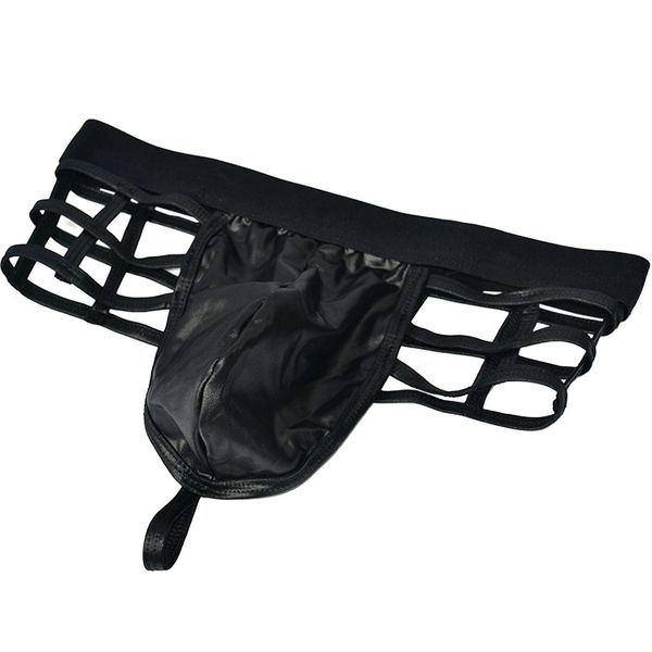 

popular new style men's underwear interest underpants imitation leather imitation patent leather back cross men's boxer performanc, Black;white