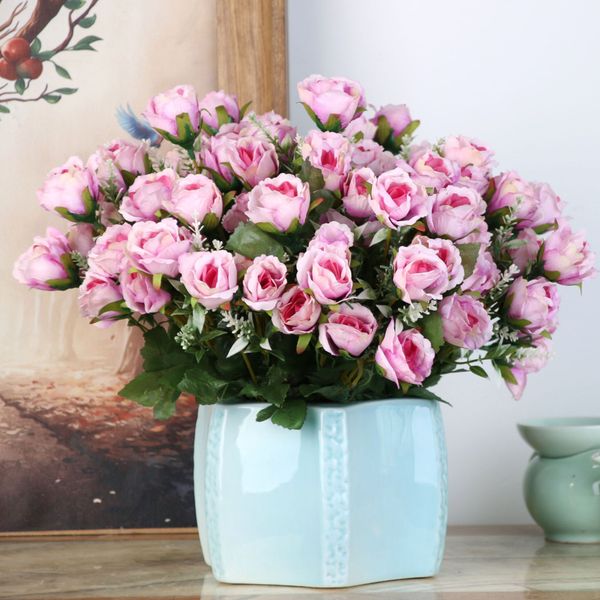 

10 pcs per lot simulation 5 fork curling edge rose artificial flower wedding decoration home decor small bunch of fake flower factory direct