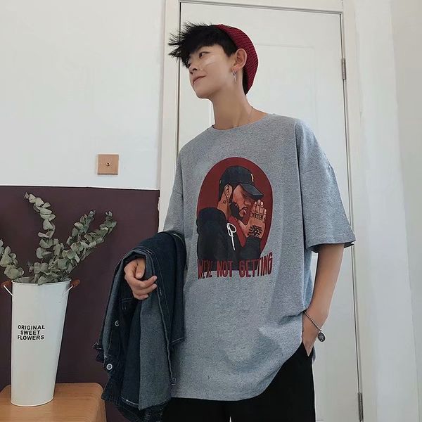 

hong kong style couples korean-style men's short-sleeved t-shirt harajuku bf style half sleeve trend 7 points sleeve loose-fit h, White;black