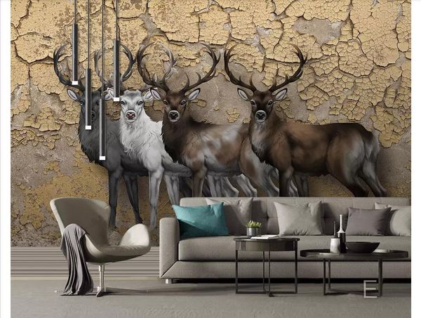 

custom 3d p murals wall paper home decor european nostalgic 3d stereo elk living room tv sofa background wall painting papel de parede