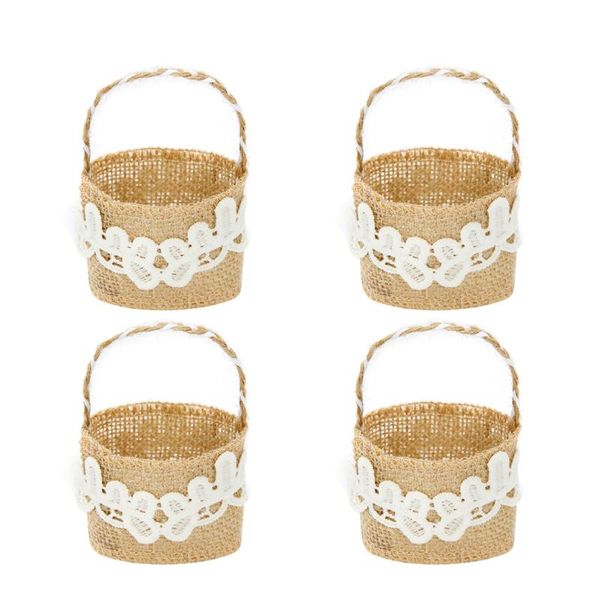 

4pcs flower girl basket lovely candy storage case bag beautiful exquisite bag linen flower basket party wedding decoration
