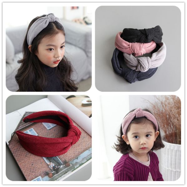

5pcs children girls autumn winter vintage corduroy headband knotted hairband hair accessories 2020 new headwear, Slivery;white