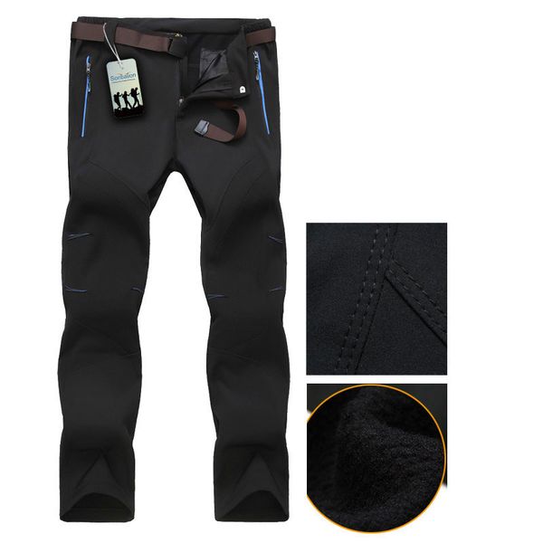 

winter men thermal waterproof windproof pants trousers,outdoor warmth softshell pants,camping skiing hiking trekking pants male, Black;green