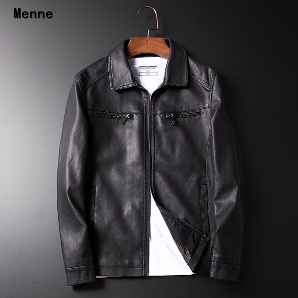 

menne 2019 new men's jacket\ winter leather/locomotive/lapel, Black
