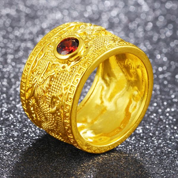 

thick ring band double dragon pattern 18k yellow gold filled classic womens mens finger ring size 6, Slivery;golden