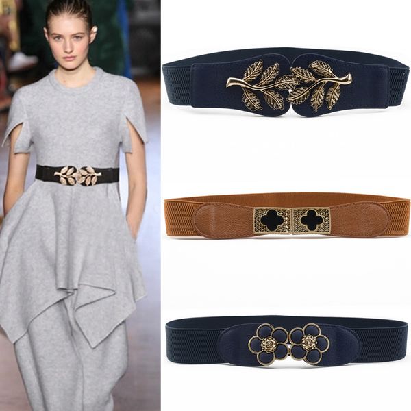 

new vintage design belt for women alloy buckle wide elastic stretch waist belt female pu leather fashion joker, Black;brown