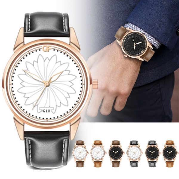 

newly men quartz watch round dial pu leather band casual waterproof wrist watch gifts vk-ing, Slivery;brown