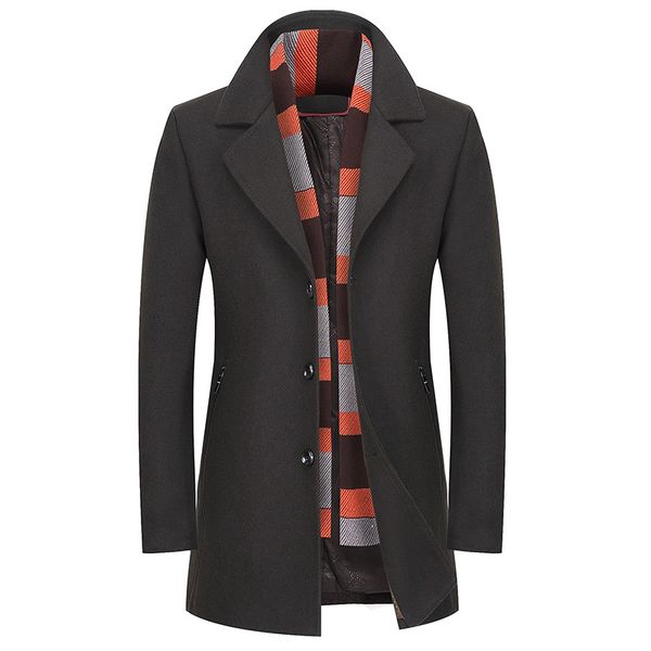 

winter men's woolen coat business casual coat warm solid jacket windbreaker lapel design overcoat, Black