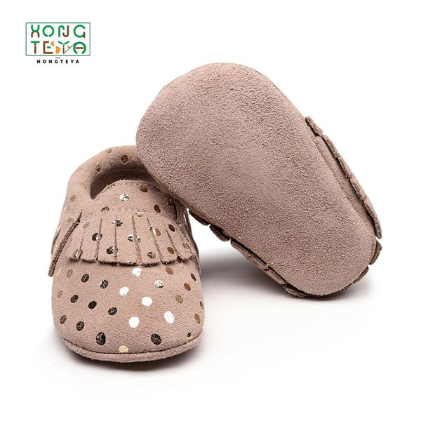 

2019 genuine leather baby moccasins newborn brand baby shoes polka dot low-shoes fringe soft sole non-slip footwear