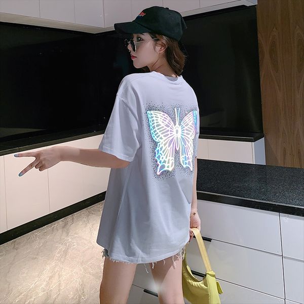 

all-matchstyle midi short-sleeved t-shirt super-fire loose 2020 summer tide all-matchstyle midi short-sleeved t-shirt women's super-fir, White