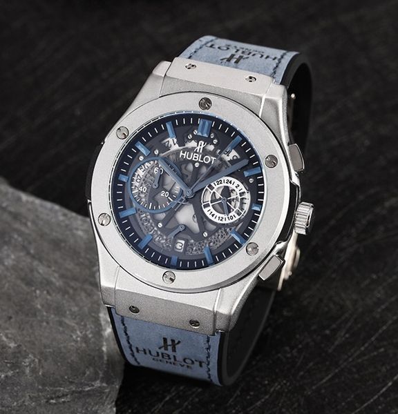 

New luxury men watch fa hion multi function quartz waterproof rubber belt leather watch fa hion port chronograph 45mm men watche reloj