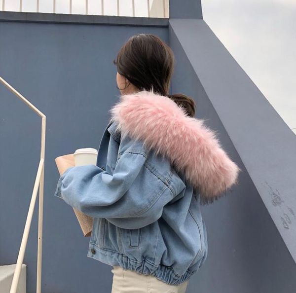 

women winter designer coats fashion hooded jean jackets fur warm thickened outerwear parkas casual womens clothing, Black;brown