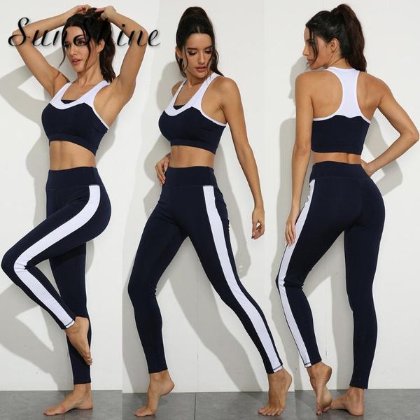 

women's causal leisure fitness sports stitching breathable slim yoga suit set