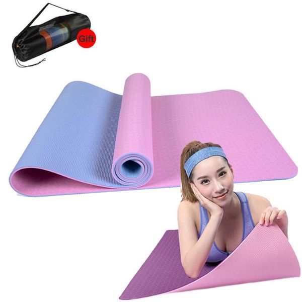 

yoga mats tpe two-color mat with body position line suitable for beginners non-slip and tasteless fitness pilates 183cm*61cm*6mm