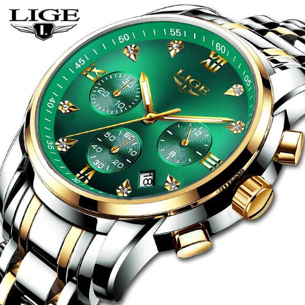 

2020 new lige men watches brand stainless steel sport quartz wristwatch men fashion date waterproof chronograph 10020, Slivery;brown