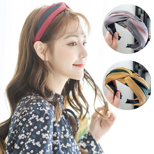 

new wide-brimmed hair band cross headband woman knotted fashion trend headband with color matching fabric hairbands adult