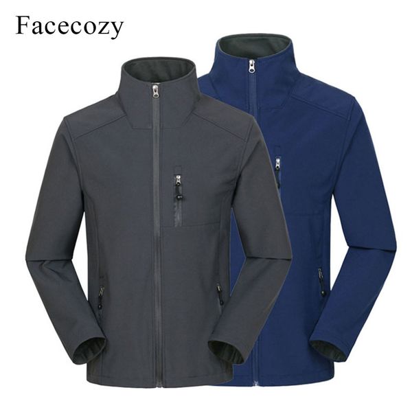 

facecozy 2019 men outdoor sports softshell jacket autumn hiking climbing trekking fishing coat male anti-static warm windbreaker, Blue;black