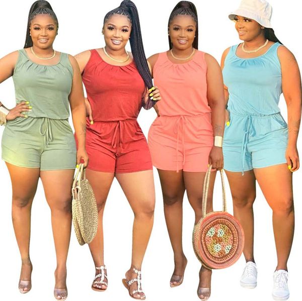 

women casual jumpsuits solid color short pants rompers designer sleeveless vest trousers bodycon jogging clothing plus size y896, Black;white