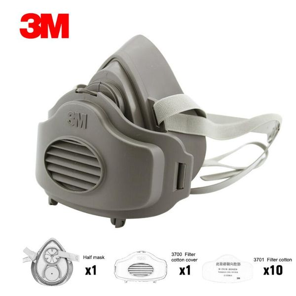 

3m 3200 маски 10шт 3701cn фильтр хлопок половина лица пылезащитная маска анти-промышленное строительство пыль дымка туман безопасности проти