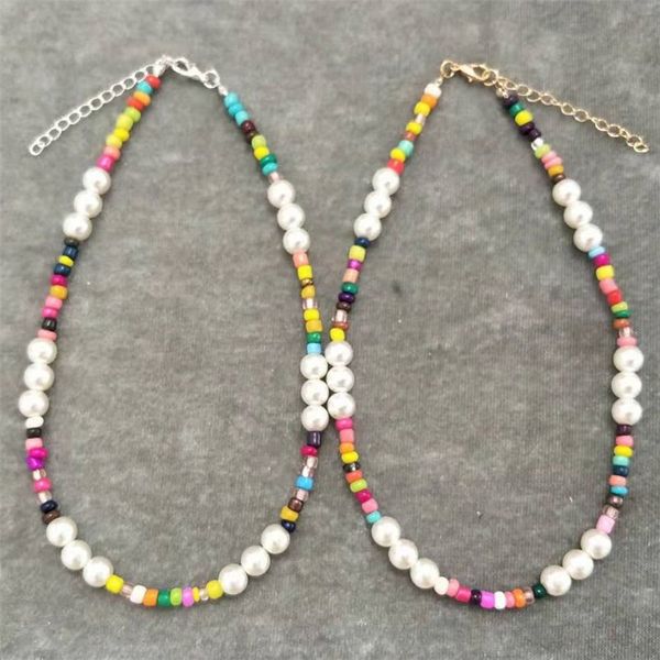 

fashion colorful beads statement choker necklace for women imitation pearls strand necklace gold silver color chain collier, Golden;silver