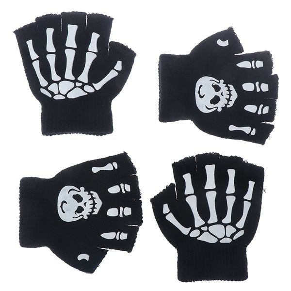 

boys cool fluorescent skeleton gloves children mittens skull gloves fashion cool winter black knitting luminous gloves, Blue;gray