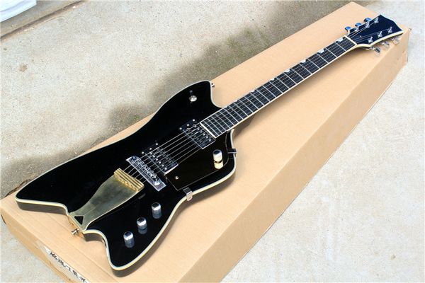 

black electric guitar with billy-bo signature,pure copper wine cup pull string,hh pickups,golden pickguard,can be customized