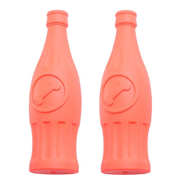 

2x bottle shaped pet chew toys medium dog teeth cleaning toy outdoor orange