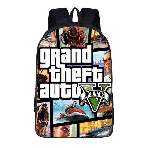 

cartoon grand theft auto gta5 3d backpack school bag book bag zipper messenger children boys girls students school gift