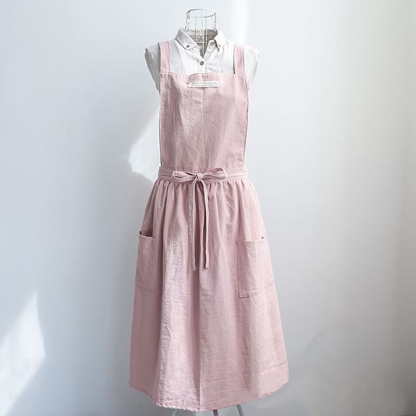 

japanese korean women apron cotton linen classy washable cross over cross back home garden supplies
