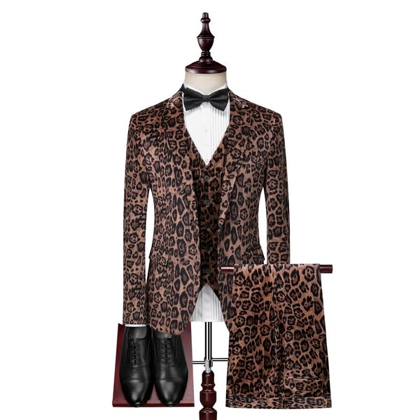 

бархатные костюмы мужские леопардовые тонкие костюмы одежда сценический певец dj club party prom 3 шт мужской свадебный костюм жениха slim f, White;black