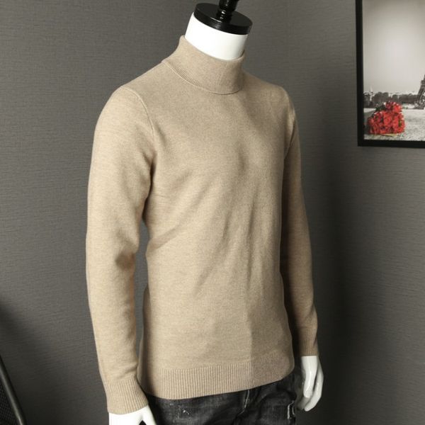 

classic mens solid color turtleneck sweater office work man slim fit knitwear 100% wool pullover sueter hombre, White;black