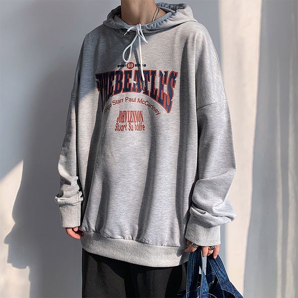 

men's hoodies & sweatshirts 2021 spring and autumn youth casual loose hoodie letter print drop shoulder sleeve pullover black / gray re