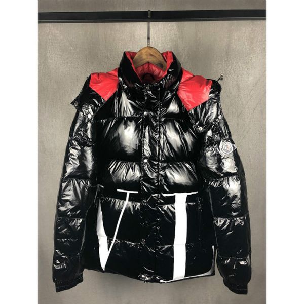 

men womens down coat fashion glossy letter printed coat for men women warm thick down parkas with hat, Black